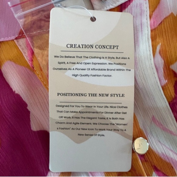 Fashion Pink Orange Abstract Print Button Down Ruffle Hem Mini Shirt Dress M NEW - Picture 6 of 12